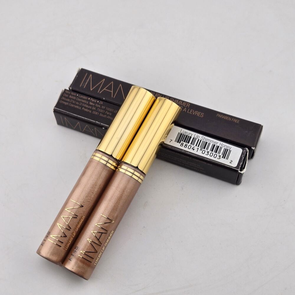 IMAN Luxury Lip Shimmer Lip Gloss HONEY Set Of 2 New .25 oz Paraben Free